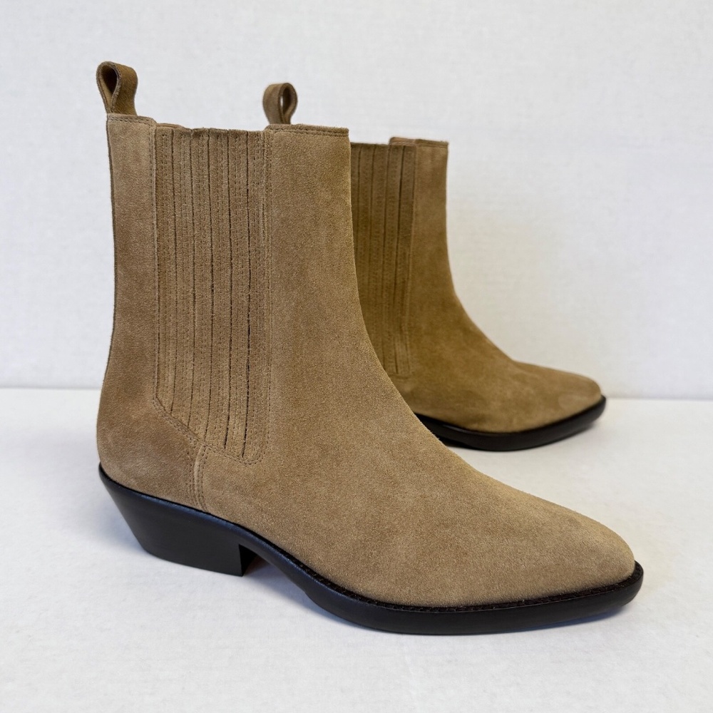 ISABEL MARANT Delena Suede Western Chelsea Ankle Boots in Taupe Size 40